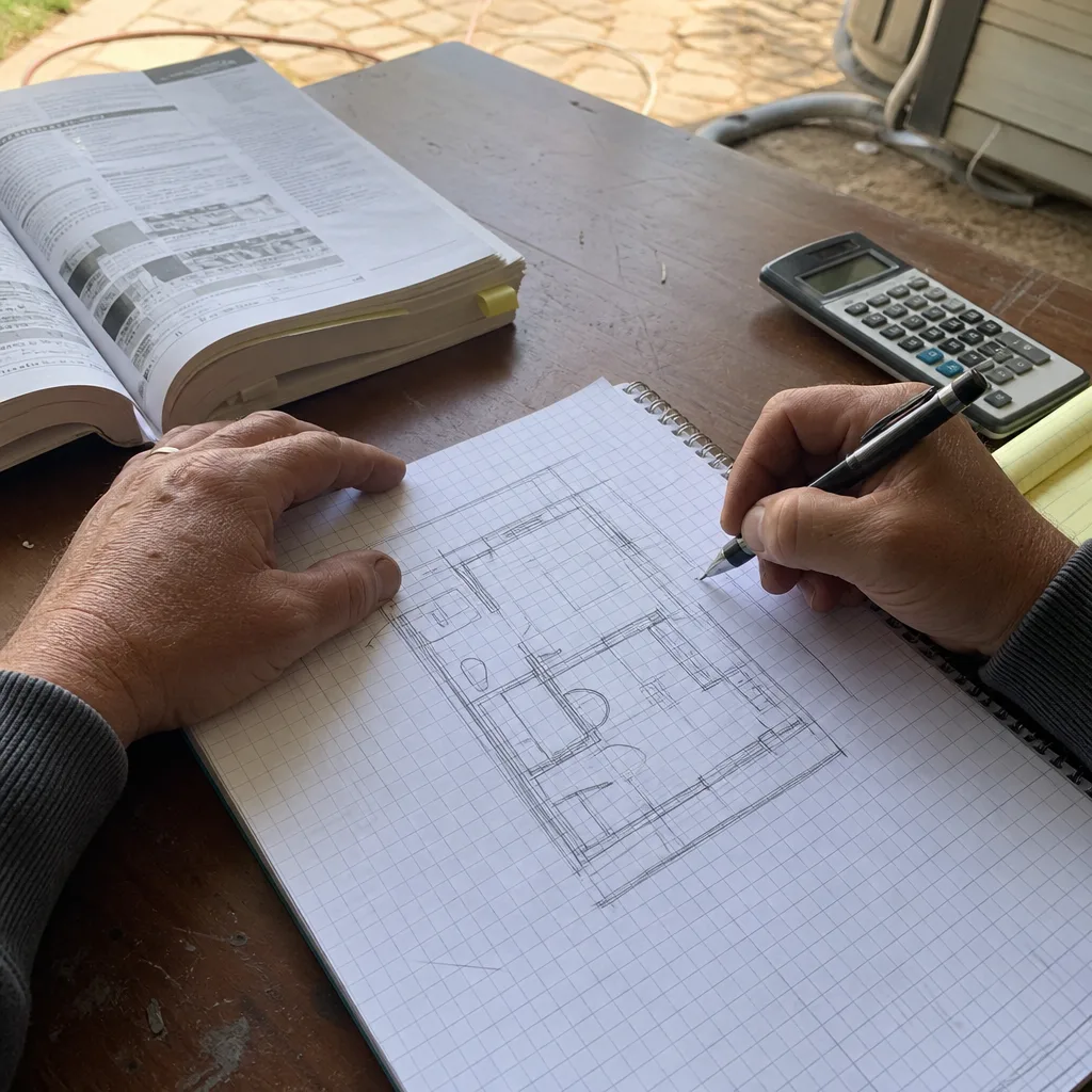 Designer sketching an ADU floor plan for permitting